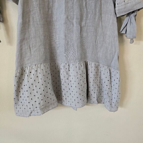 Francesca Bettini Women's Linen Mini Dress Eyelet Lace Size M Gray 3/4 Sleeve - Picture 4 of 8